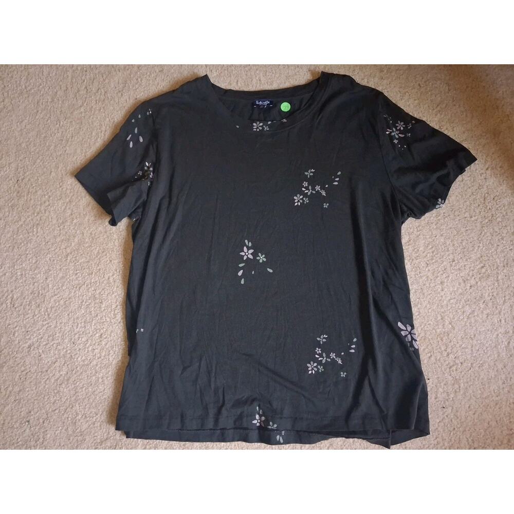 Splendid Black Floral Flower Print Short Sleeve Crew Neck T-Shirt XXL